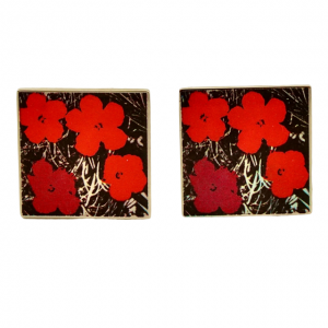 Andy Warhol Silver Plated Pink and Red Flower Cufflinks